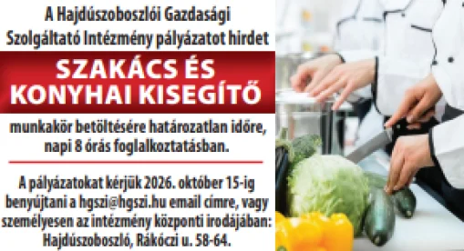 Álláshirdetés konyhai K. és szakács